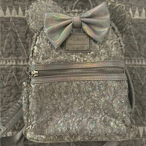 Disney Loungefly Silver Sequin Mini Backpack (Used)